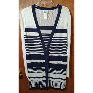 Tommy Bahama size M open striped long sleeve cardigan duster navy blue white